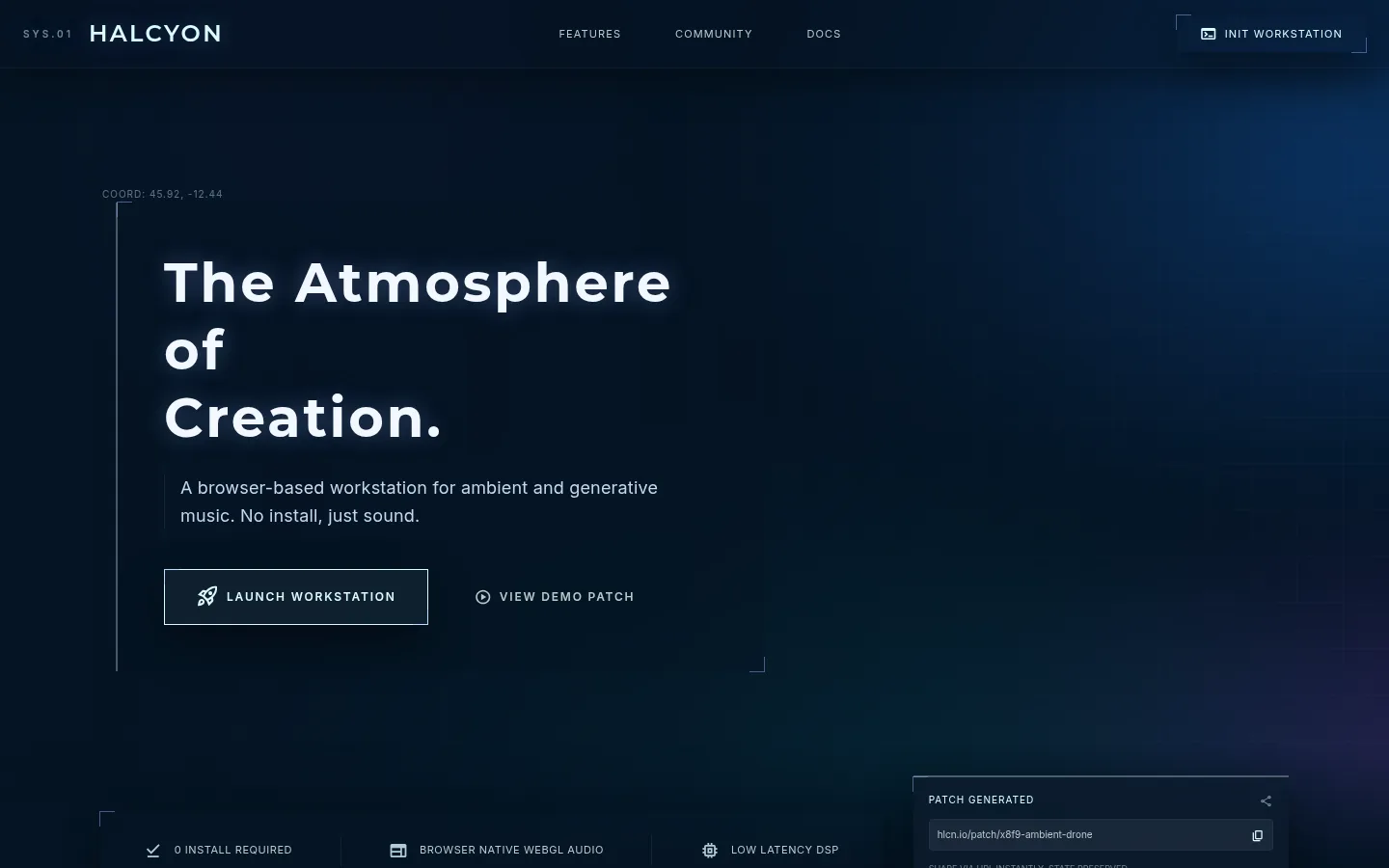 Over Atmosphere hero, dark/glassmorphic