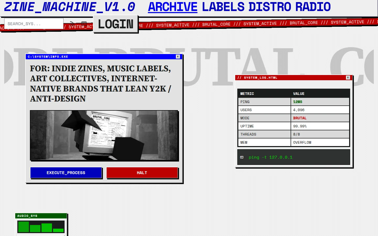 Post Internet landing page, hero type/kinetic-marquee