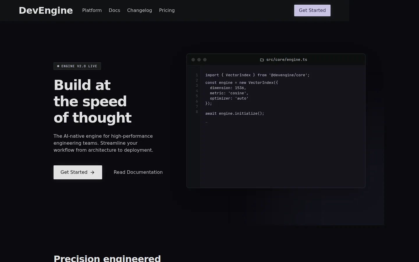 Modern Black landing page, hero split/text-and-product