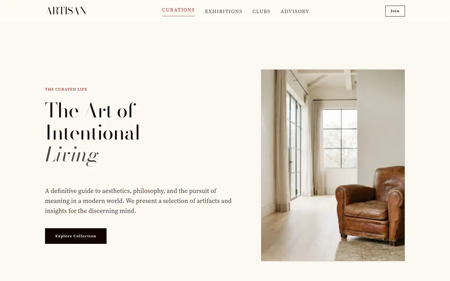 Editorial Luxe landing page, hero type/stacked-spread