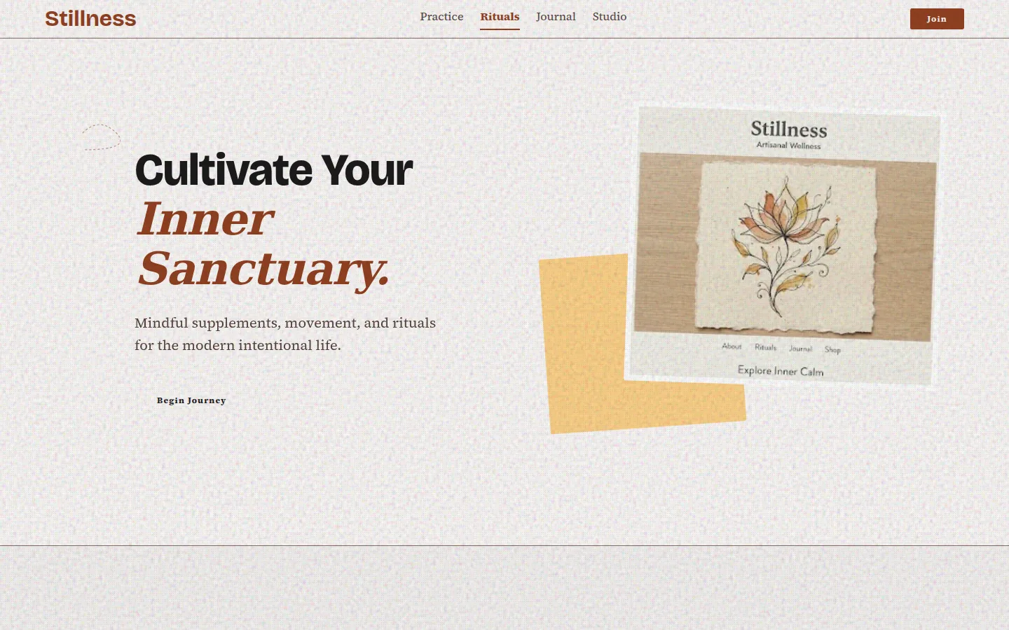 Artisanal landing page, hero composed/asymmetric-spread