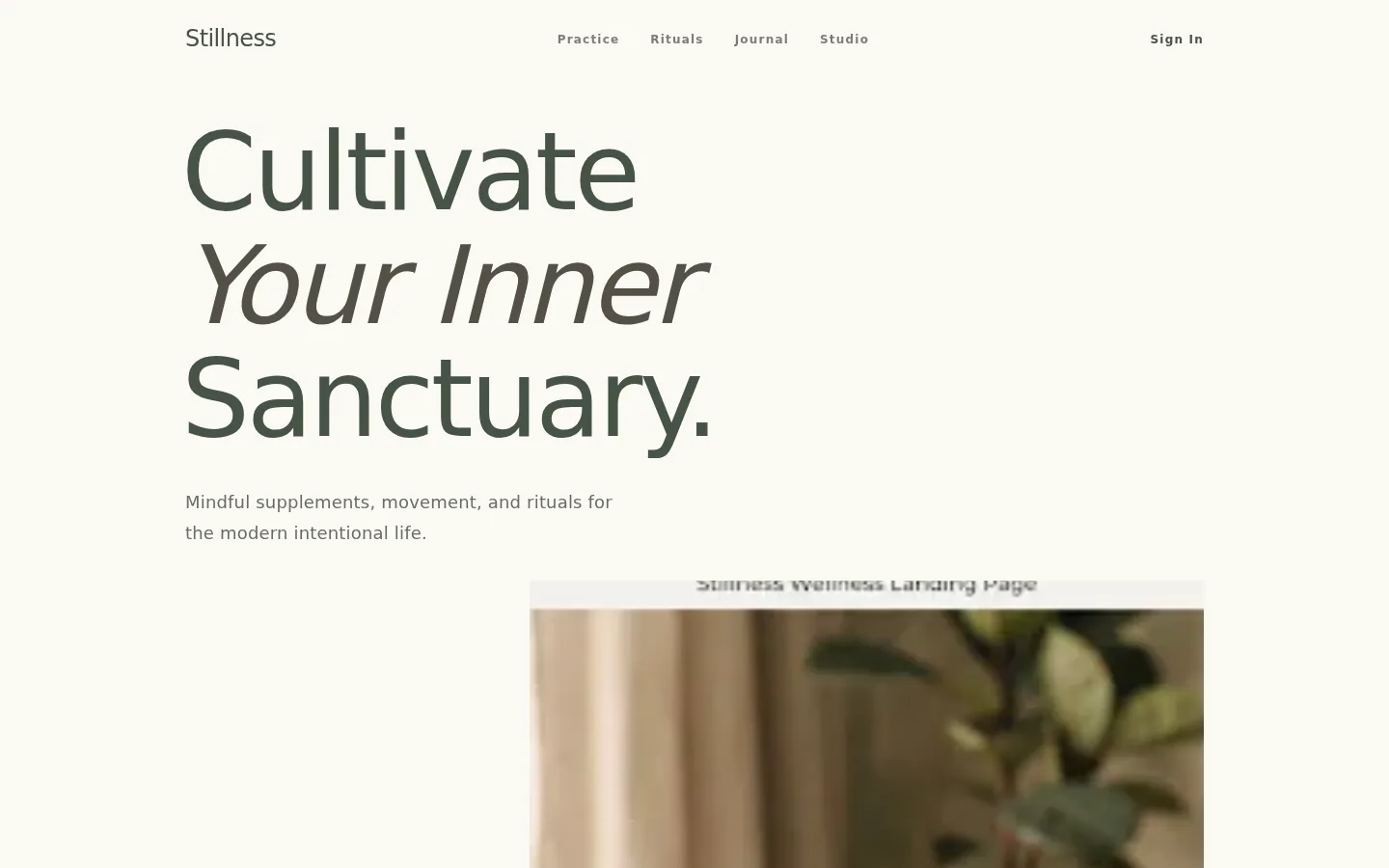 Wellness landing page, hero centered/with-visual-below