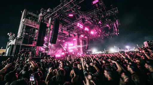 Stage lighting rig over the crowd