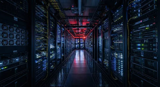 Server racks in a cold aisle