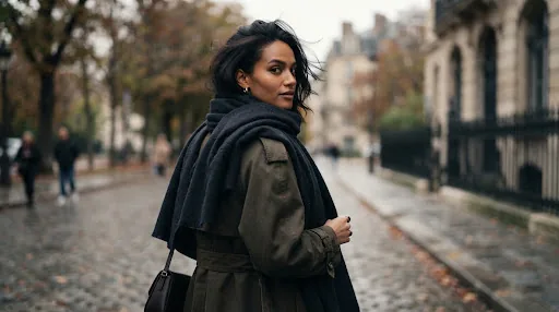 Portrait, knitwear over shoulder