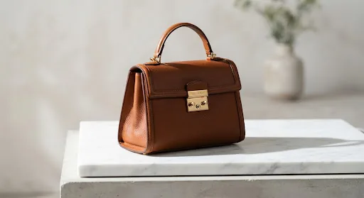 Leather bag, studio still life