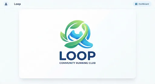 A stylized logo for a running club featuring overlapping abstract leaf and shoe shapes in vibrant green and blue tones
