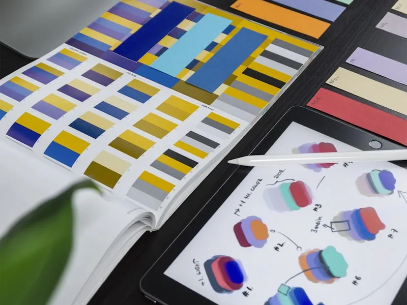 Colour swatch charts laid out for a print run
