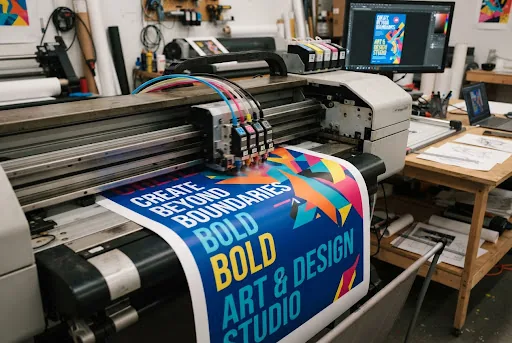 Plotter printing a studio poster