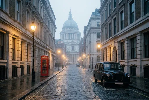 A misty street before the day starts
