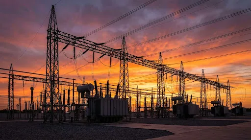 Substation against the evening sky