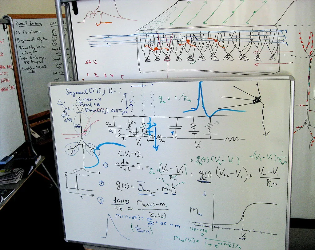 whiteboard covered in equations
